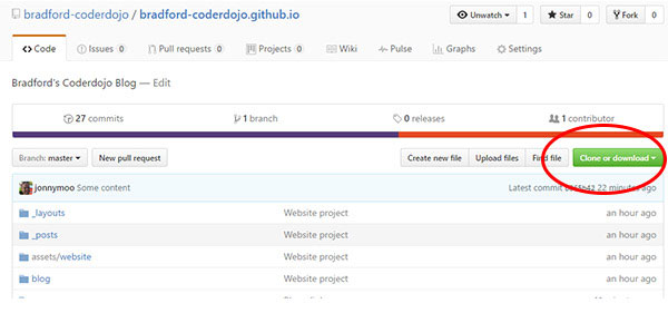 Picture showing where the clone button is in GitHub